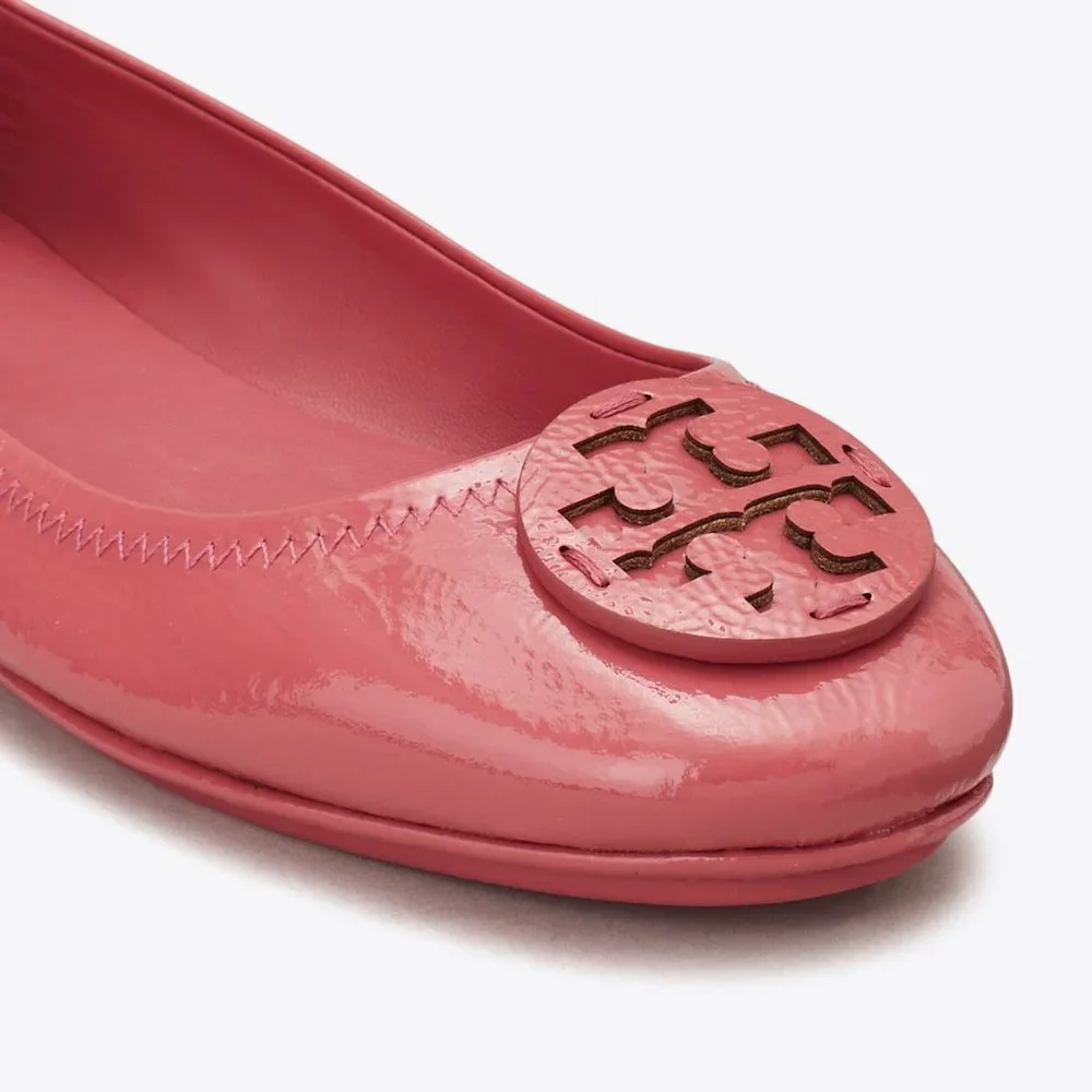 Tory Burch $228 Minnie Travel Ballet Flats Patent Washed Berry